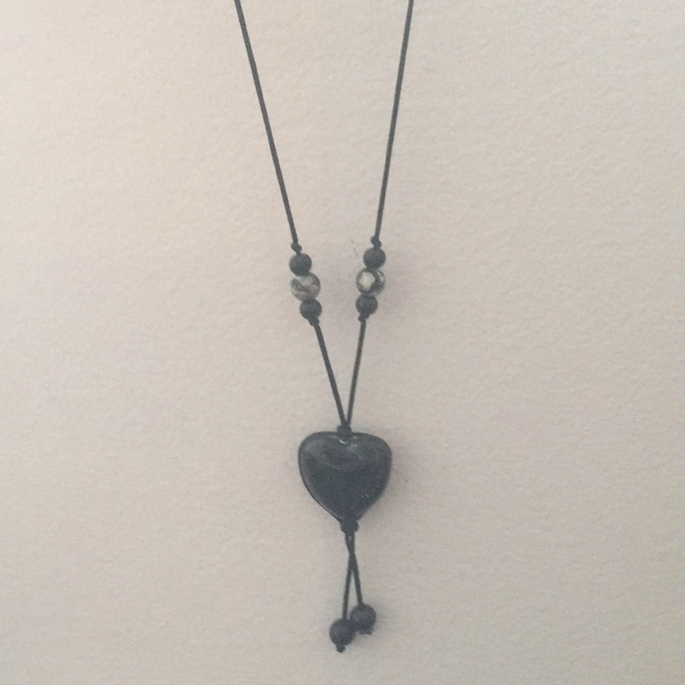 Black onyx heart on cord necklace